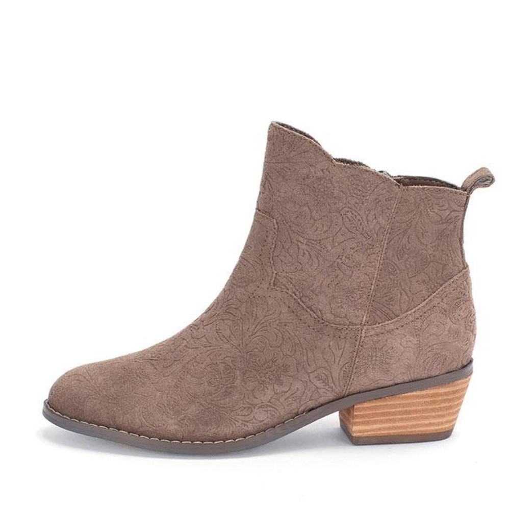 Yellow Box Leather Emboss Bootie in Rich Taupe